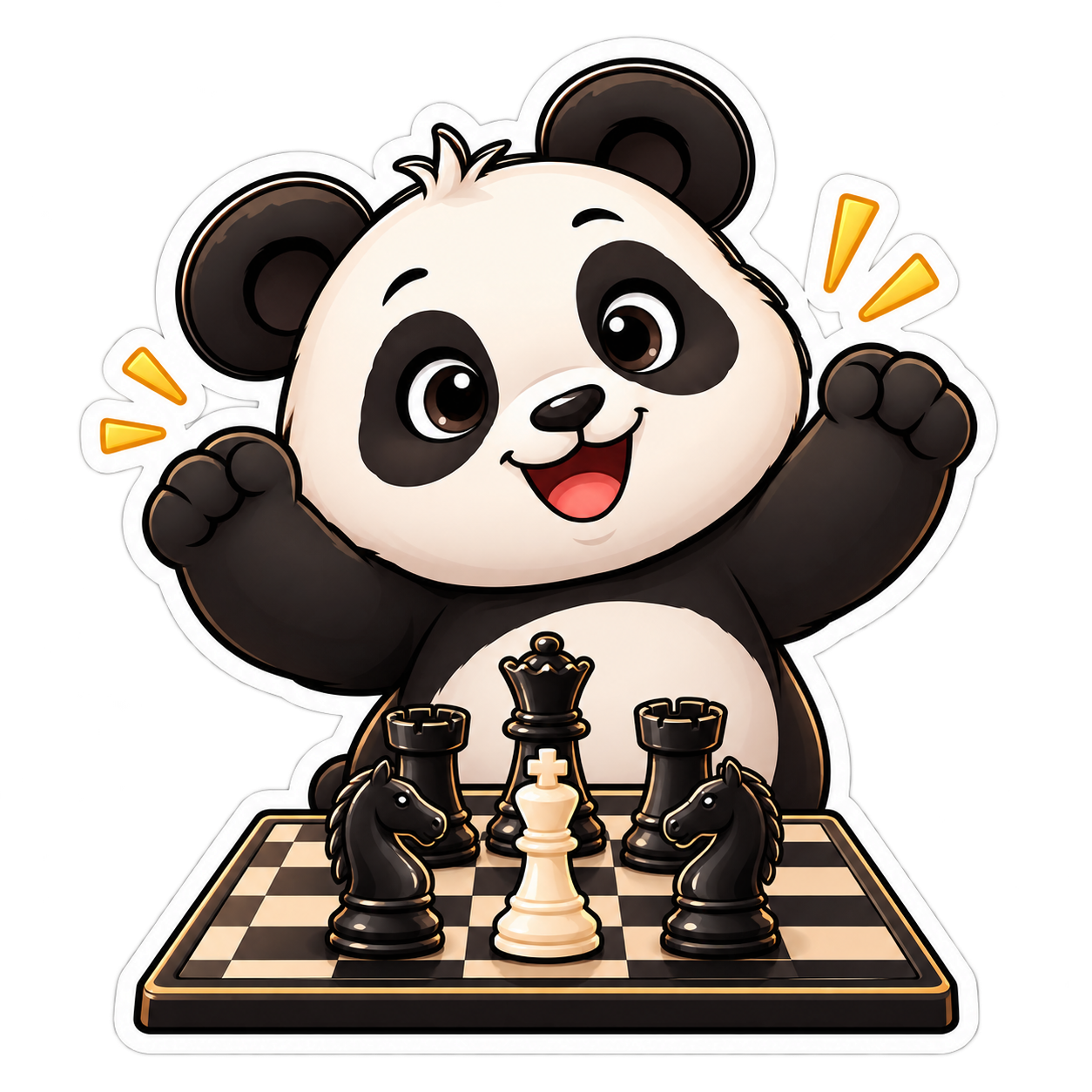 Chess Panda mascot celebrating a chess win